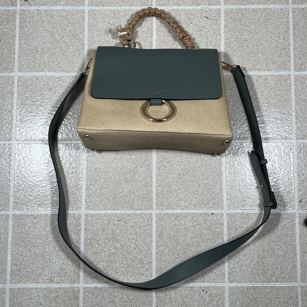 Luella Grey London Womens Woven Flap Color Block Satchel‎ Handbag Blue Brown